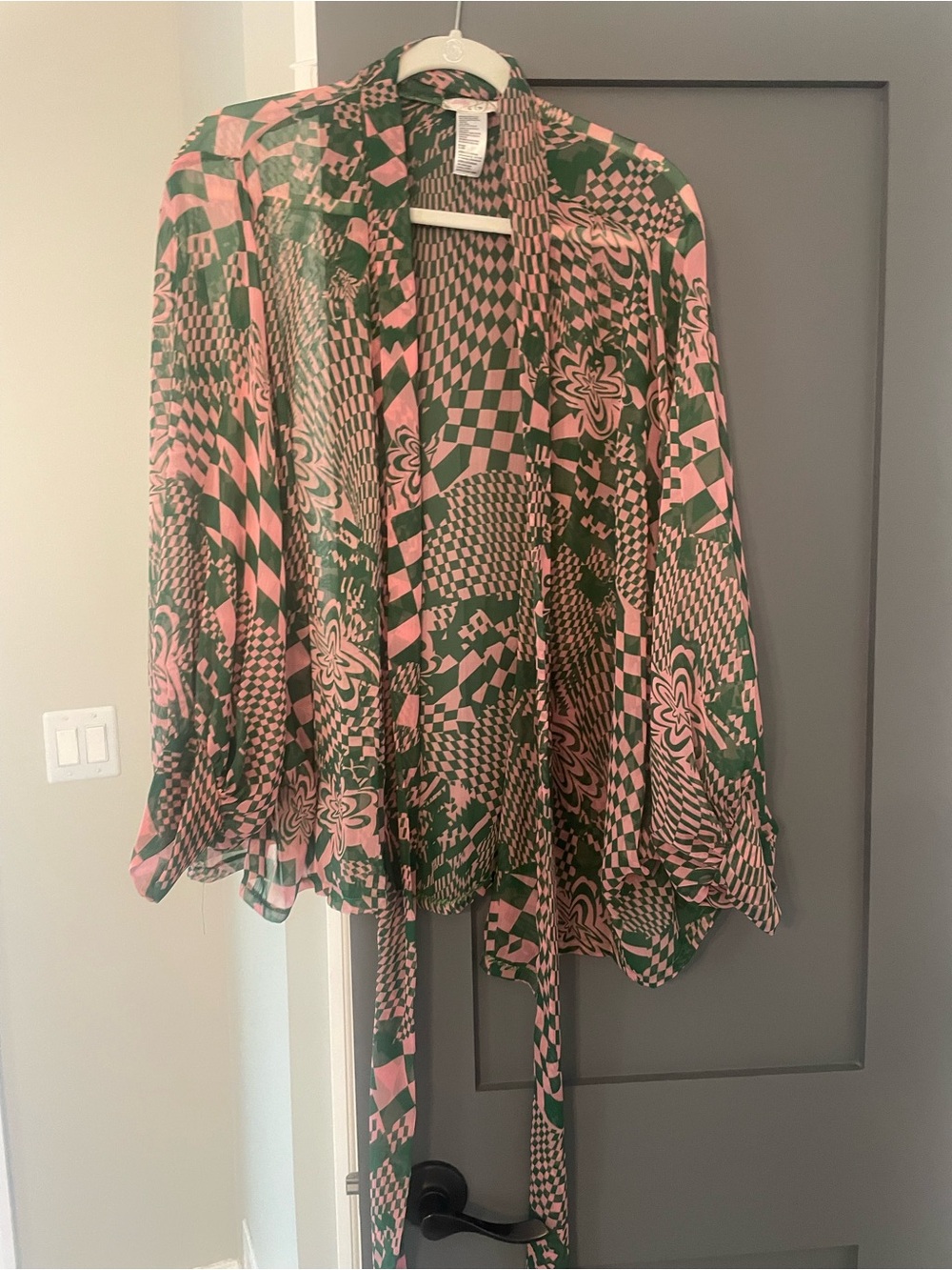 Free People Pink and Green Geometric Sheer Kimono